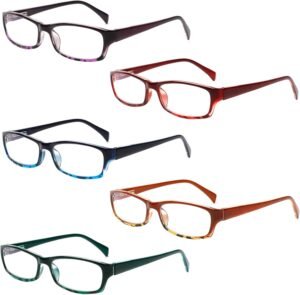 Henotin 5-Pack Reading Glasses Blue Light Blocking Anti Eyestrain Computer Reading Glasses for Women and Men Readers