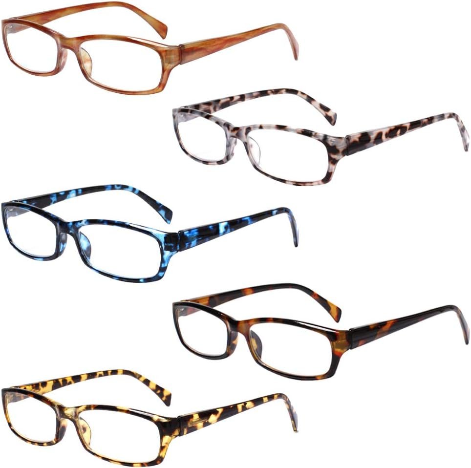 Henotin 5-Pack Reading Glasses Blue Light Blocking Anti Eyestrain Computer Reading Glasses for Women and Men Readers