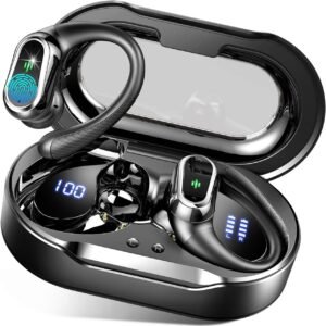 Wireless Earbuds, 2025 Bluetooth 5.4 Headphones Sport, Bluetooth Earbuds with ENC Noise Canceling Mic, 75H Stereo Wireless Headphones IP7 Waterproof with Earhooks, Dual LED Display for Workout/Running