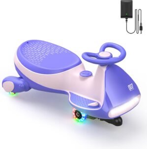 FanttikRide 6V N7 Classic Electric Wiggle Car with Pedal, Rechargeable Battery, CyberWiggle, 2 in 1 Swing Car, 2 Speed, Anti-Rollover, Flashing Wheels, Bluetooth, for Ages 3 and Up, 150 Lbs, Pink