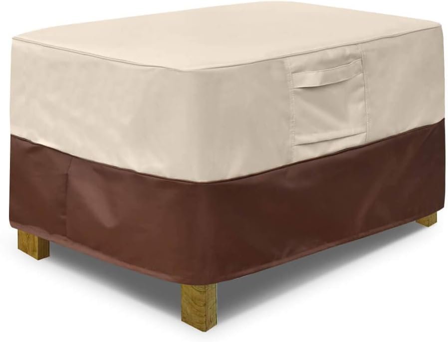 Vailge Rectangle Patio Ottoman Cover, Waterproof Outdoor Ottoman Cover with Padded Handles, Patio Side Table Cover, Heavy Duty Patio Furniture Covers (Small,Beige & Brown)