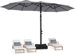 15ft Patio Umbrella with Base Included, Rectangle Oversized Double Sided Pool Umbrellas, Large Table Umbrella Outdoor for Market, Deck, Garden (Grey)
