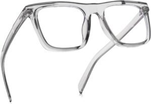 NIDOVIX Trendy Square Blue Light Blocking Glasses for Men Women, Fashion Frame Non-prescription Computer Glasses (Transparent Grey)