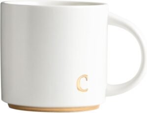 COLLECTIVE HOME – Monogram Ceramic Mugs, 15 oz Golden Initial Coffee Cups, Elegant Alphabet Tea Mugs, Elegant Personalized Mug with Gift Box, Luxurious Cups for Office and Home (c)