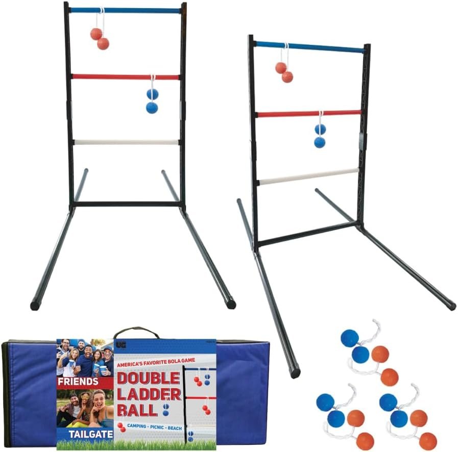 University Games, Double Ladder Ball Indoor Outdoor Ladderball Game Set, 6 Soft Rubber Bolas Balls, Zippered Travel Case, Premium Quality and Durability for 2 or More Players Ages 8 and Up