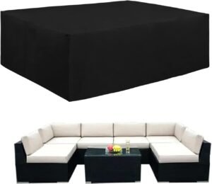 Easy-Going 600D Heavy Duty Patio Furniture Cover, Outdoor Rectangular Table and Chair Set, Waterproof Sectional Set (110″L x 84″W x 28″H, Black)