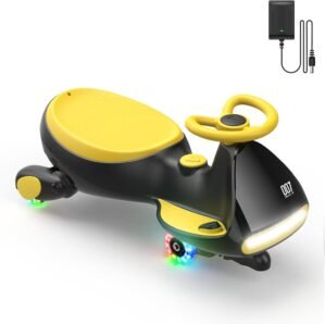 FanttikRide 12V N7 Pro Electric Wiggle Car with Pedal, Rechargeable Battery, CyberWiggle, 2 in 1 Swing Car, 2 Speed, Anti-Rollover, Flashing Wheels, Bluetooth, for Ages 3 and Up, 150 Lbs, Yellow