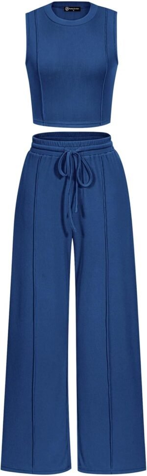 PRETTYGARDEN Women’s Summer 2 Piece Loungewear Set Cropped Tank Top Wide Leg Sweatpants Tracksuit Casual Outfits