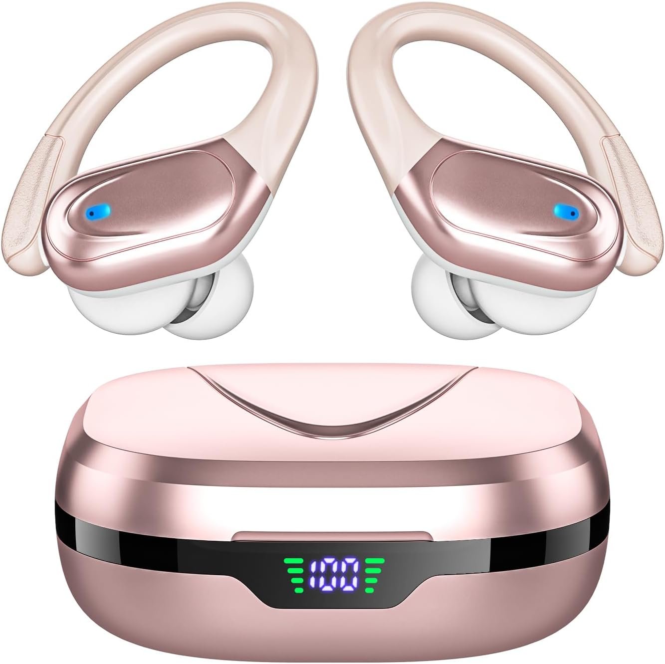 Wireless Earbuds Bluetooth Headphones 80hrs Playback Ear Buds Power Display with Noise Canceling Mic Headsets for Sports/Workout/Running Rose Gold