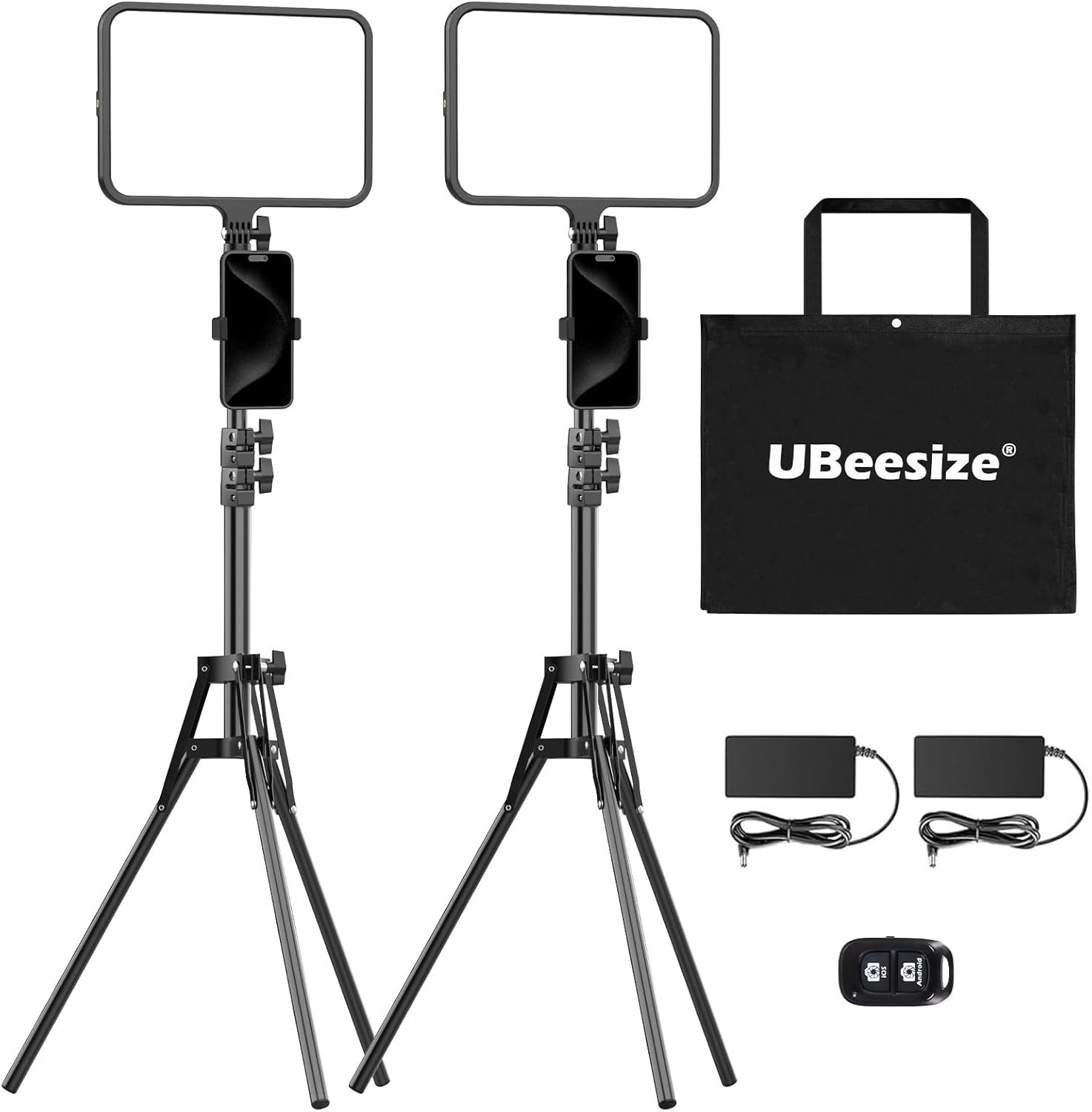 UBeesize 2 Pack LED Video Light Kit, Photography Lighting, 13″ Studio Lights with 65″ Tripod Stand and Phone Holders, Podcast Lighting for Video Recording, Make up, Live Streaming, Tiktok, YouTube