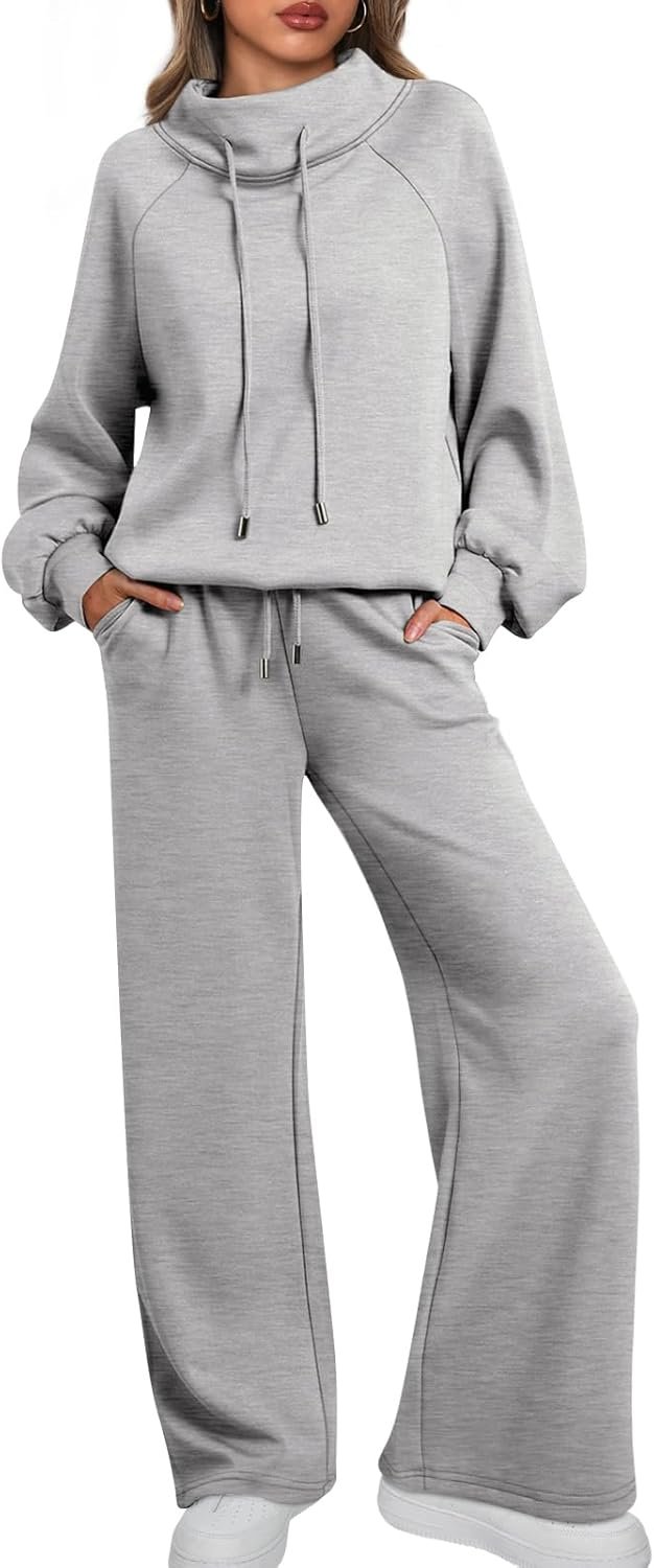AUTOMET Lounge Sets for Women Sweatsuits 2 Piece Outfits 2025 Fall Drawstring Sweatshirt Wide Leg Sweatpants Tracksuit
