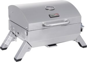 Royal Gourmet GT1001 Stainless Steel Portable Grill, 10000 BTU BBQ Tabletop Gas Grill with Folding Legs and Lockable Lid, Outdoor Camping, Deck and Tailgating, Silver