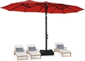 15ft Large Patio Umbrellas with Base Included, Rectangle Oversized Double Sided Umbrella Outdoor Patio for Pool, Market, Deck, Garden (Red)