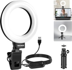 NEEWER Basic 5″ Ring Light for Video Conference Lighting, Clip on Light Kit with Desk Tripod for Monitor Laptop Computer Zoom Call Live Streaming Remote Working Learning Video Recording, BR60