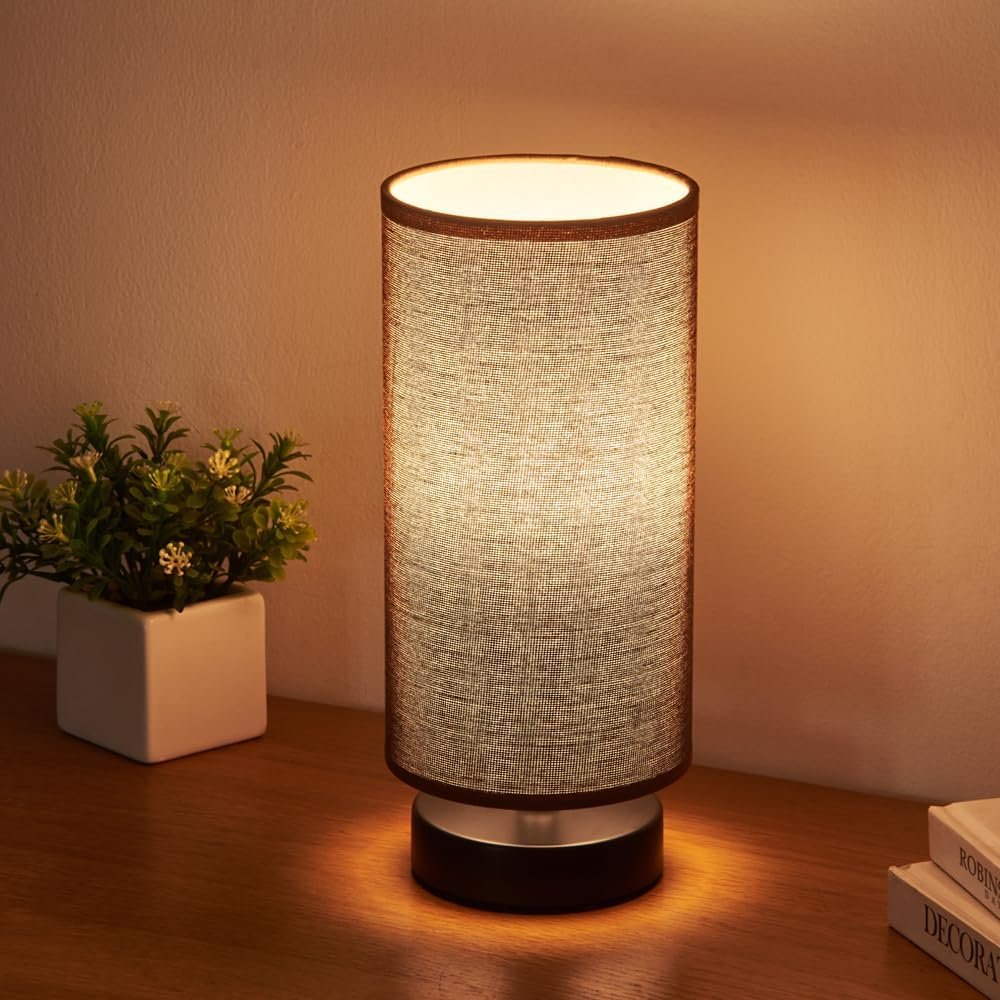 Table Lamp, Bedside Nightstand Lamp, Simple Desk Lamp, Cylinder Table Lamp for Bedroom Living Room Office Study, Brown Shade and Black Base (Brown)