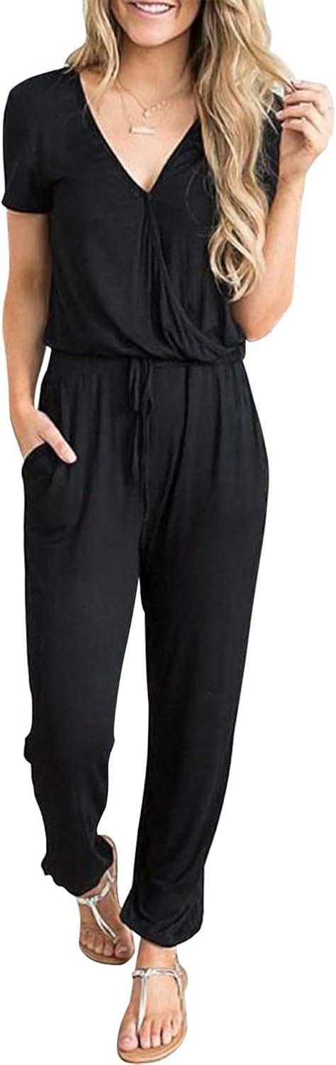 PRETTYGARDEN Jumpsuits for Women 2025 Spring Summer Casual Dressy Short Sleeve Romper Airport Vacation Travel Outfits