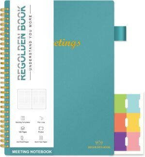 Regolden-Book Meeting Notebook for Work with Action Items, Project Planner Notebook for Note Taking, Office/Business Meeting Notes Agenda Organizer for Men & Women, 160 Pages (7”x10”), Teal