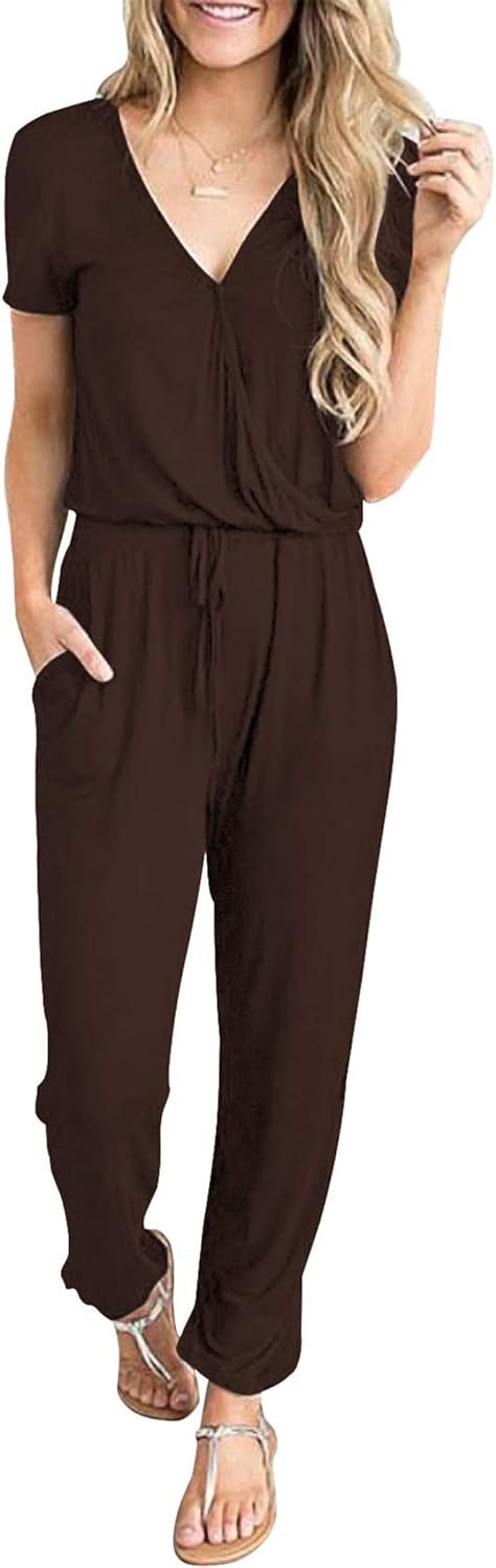 PRETTYGARDEN Jumpsuits for Women 2025 Spring Summer Casual Dressy Short Sleeve Romper Airport Vacation Travel Outfits