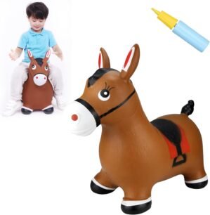INPANY Bouncy Horse Hopper Toys, Toddlers Bouncing Farm Animals, Inflatable Jumping Hopping Horse, Ride on Rubber Bouncer for Kids, Outdoor Indoor Cool Birthday Gifts for 2 3 4 Year Old Girl Boy