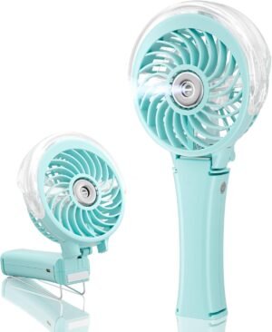 HandFan Upgraded Portable Handheld Misting Fan, Rechargeable Personal Mister Fan, Spray Water Mist Fans, Foldable Electric Mini Cooling Hand Fans for Beach Travel Outdoors Makeup(Light Blue)