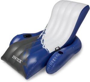 Intex Inflatable Lounge Pool Recliner Lounger Chair with Cup Holders – Heavy-Duty Float Raft for Adults, 220 Lb Capacity Large Floating Tanning Chair