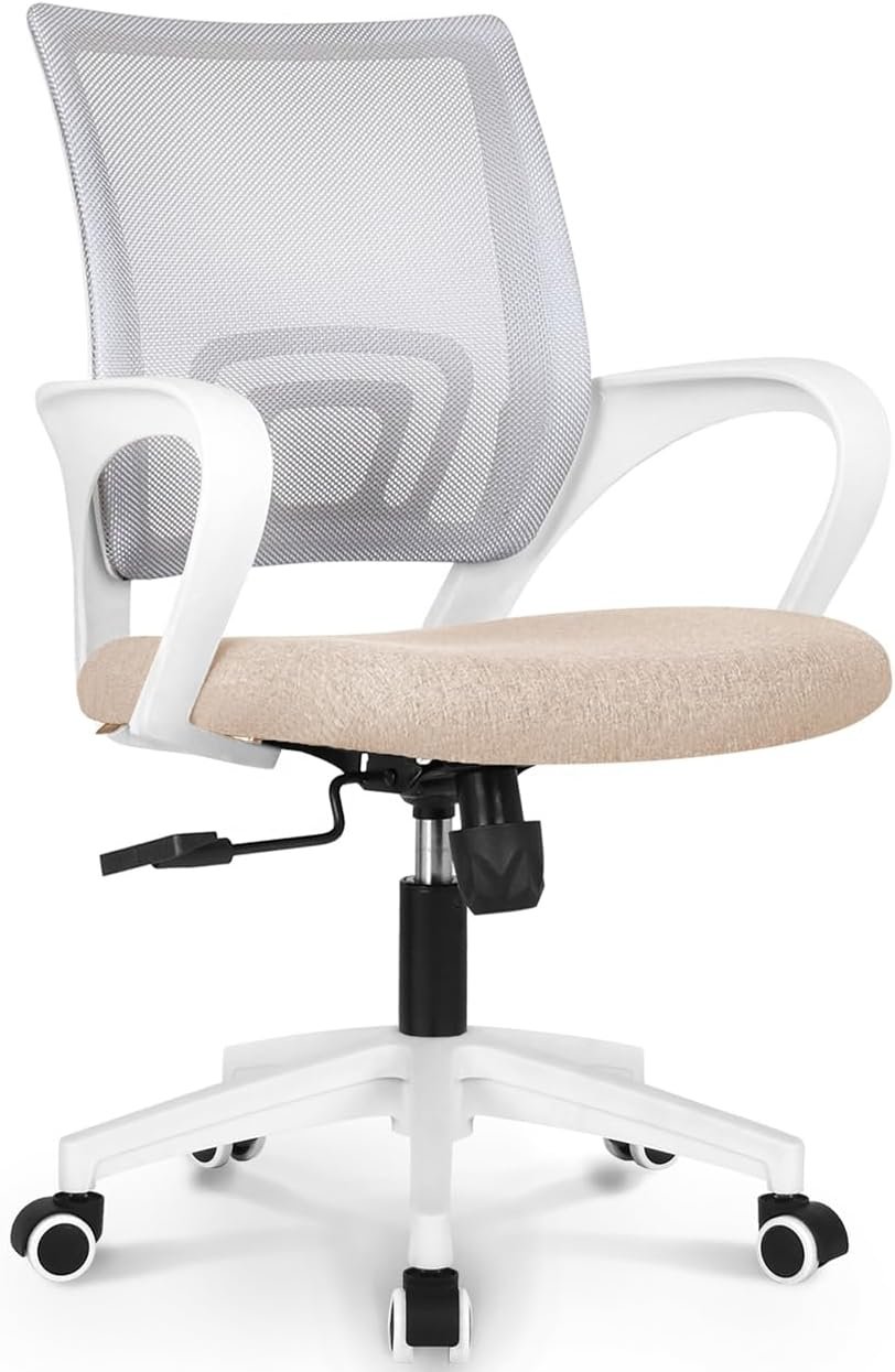 NEO CHAIR Office Chair Computer Desk Chair Gaming Ergonomic Mid Back Cushion Lumbar Support with Comfy Mesh Adjustable Swivel Rolling Home (Beige)