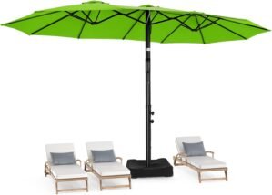 15ft Large Patio Umbrellas with Base Included, Rectangle Oversized Double Sided Umbrella Outdoor Patio for Pool, Market, Deck, Garden (Green)