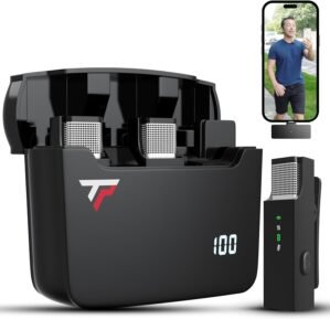 Wireless Lavalier Microphone for iPhone and All Devices – 2 Pack 2.4Ghz Mic, Audio w/Noise Canceling – Long Range Up to 175ft – Easy to Use for Video Recording, Podcast