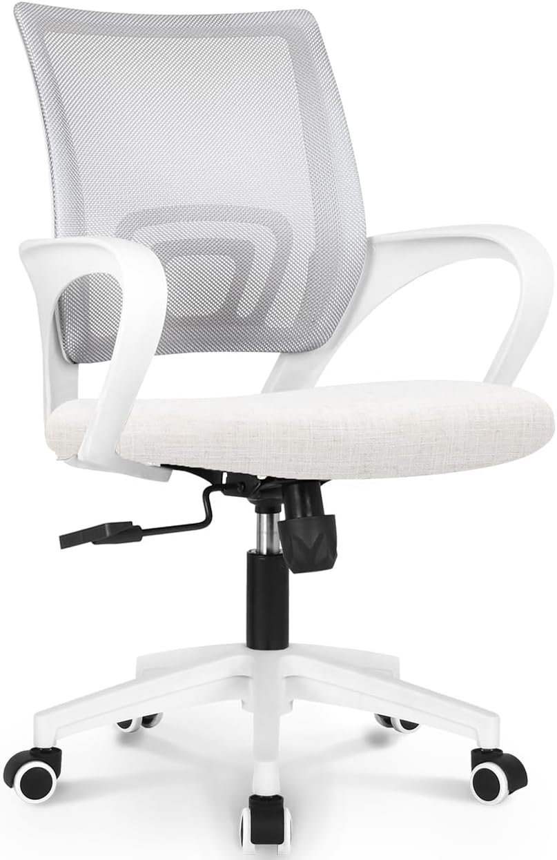 NEO CHAIR Office Chair Computer Desk Chair Gaming Ergonomic Mid Back Cushion Lumbar Support with Comfy Mesh Adjustable Swivel Rolling Home (Ivory)