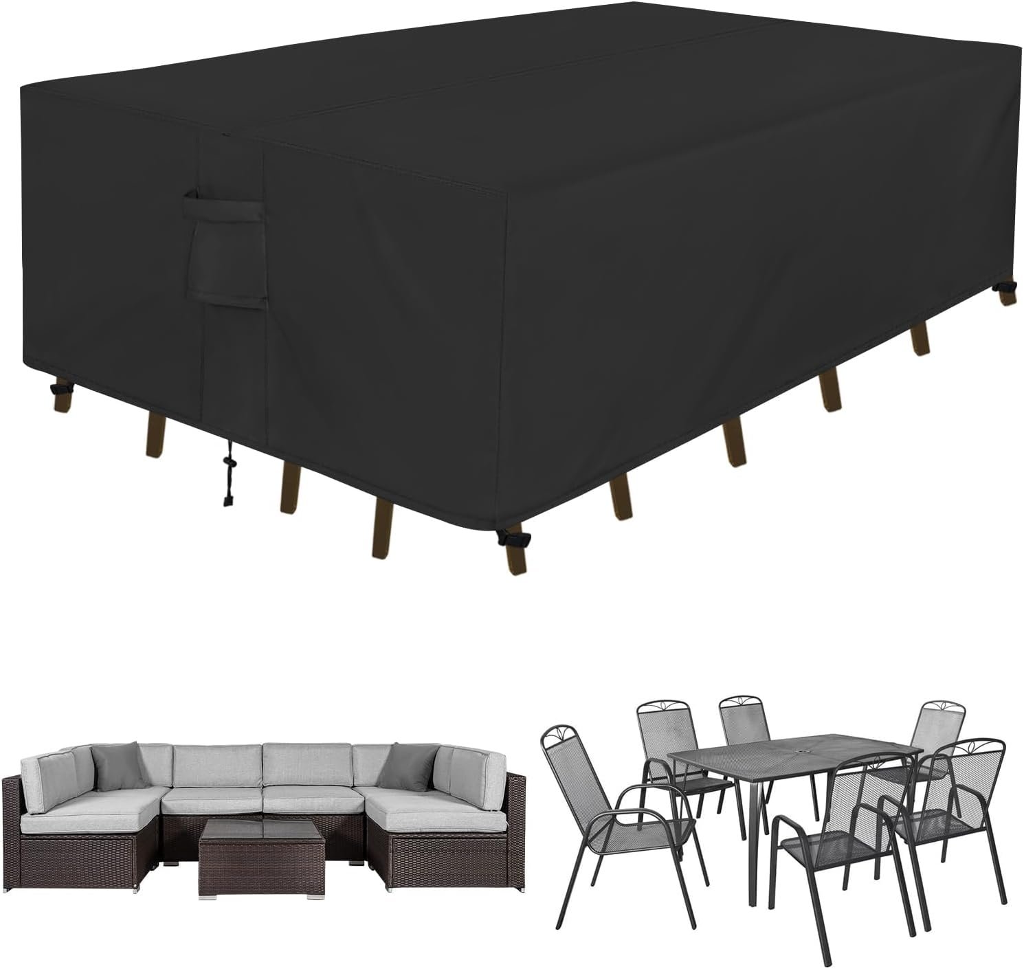 Easy-Going Rectangle Patio Furniture Cover Waterproof Outdoor Dining Table and Chair Cover Anti-UV Outside Sectional Sofa Set Covers (110″L x 84″W x 28″H, Black)