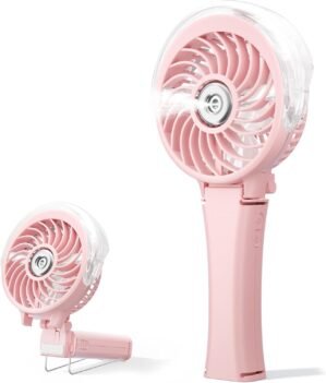 HandFan 2025 Upgraded Portable Misting Fan, Two Button Easy Operation, Handheld Rechargeable Mister Fan, Spray Water Mist Fans, Mini Electric Cooling Fans for Travel, Outdoors, Disney(Pink)