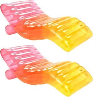 FUNBOY Giant Inflatable Luxury Clear Rainbow Chaise Lounger, Chair Pool Float, Transparent Tri-Color Material, Cool Adult Float, Perfect for a Summer Pool Party – Bundle Pack of 2