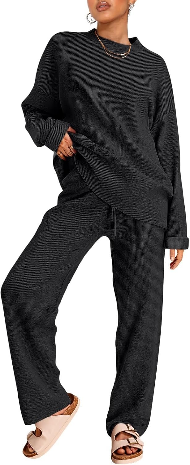 LILLUSORY 2 Piece Sets for Women 2025 Two Piece Lounge Sets Fall Fashion Oversized Striped Knit Sweaters Outfits Clothes