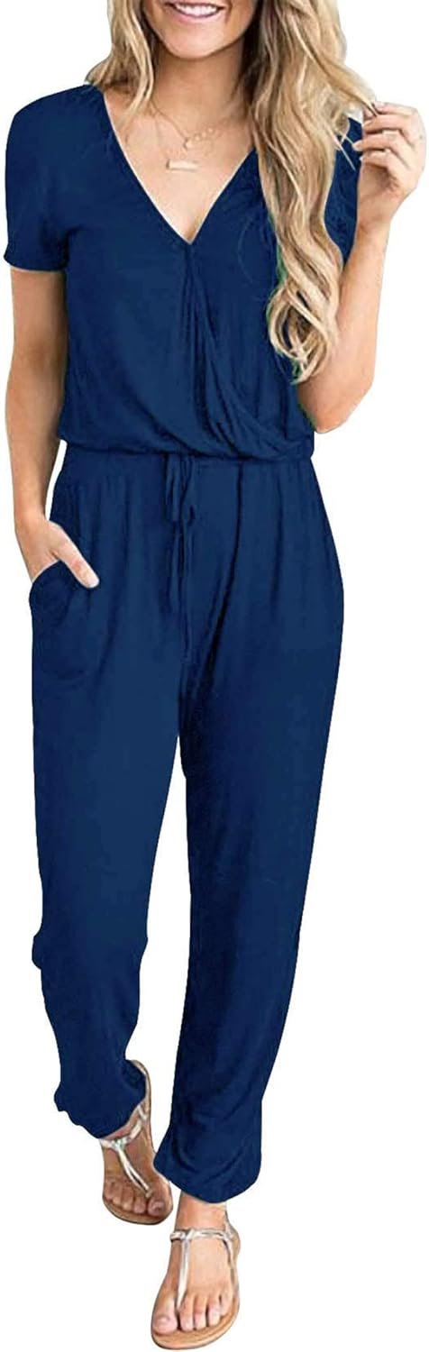 PRETTYGARDEN Jumpsuits for Women 2025 Spring Summer Casual Dressy Short Sleeve Romper Airport Vacation Travel Outfits