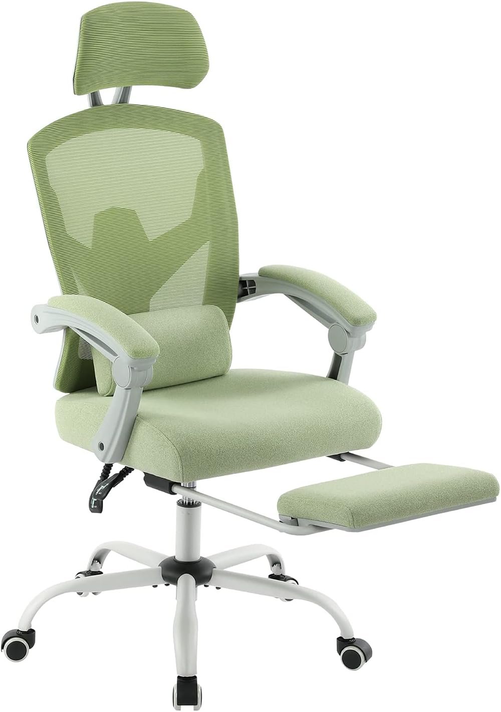 DUMOS Office Desk Chair with Footrest Ergonomic Gaming Chair for Adults Computer Mesh, Lumbar Support,Swivel Reclining with Headrest, Comfy Armrest for Home, Office, Work, Study, Light Green
