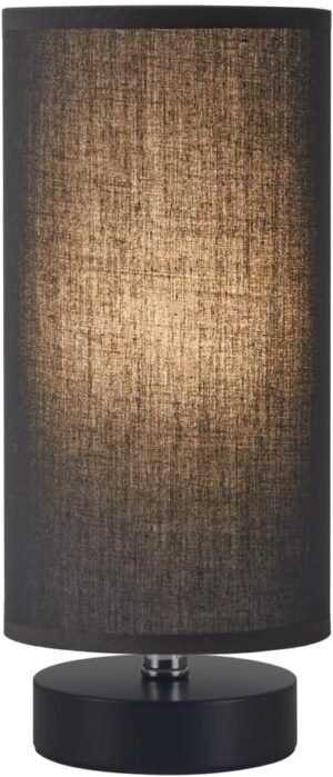 Table Lamp, Bedside Nightstand Lamp, Simple Desk Lamp, Cylinder Table Lamp for Bedroom Living Room Office Study, Black Shade and Base (Black)
