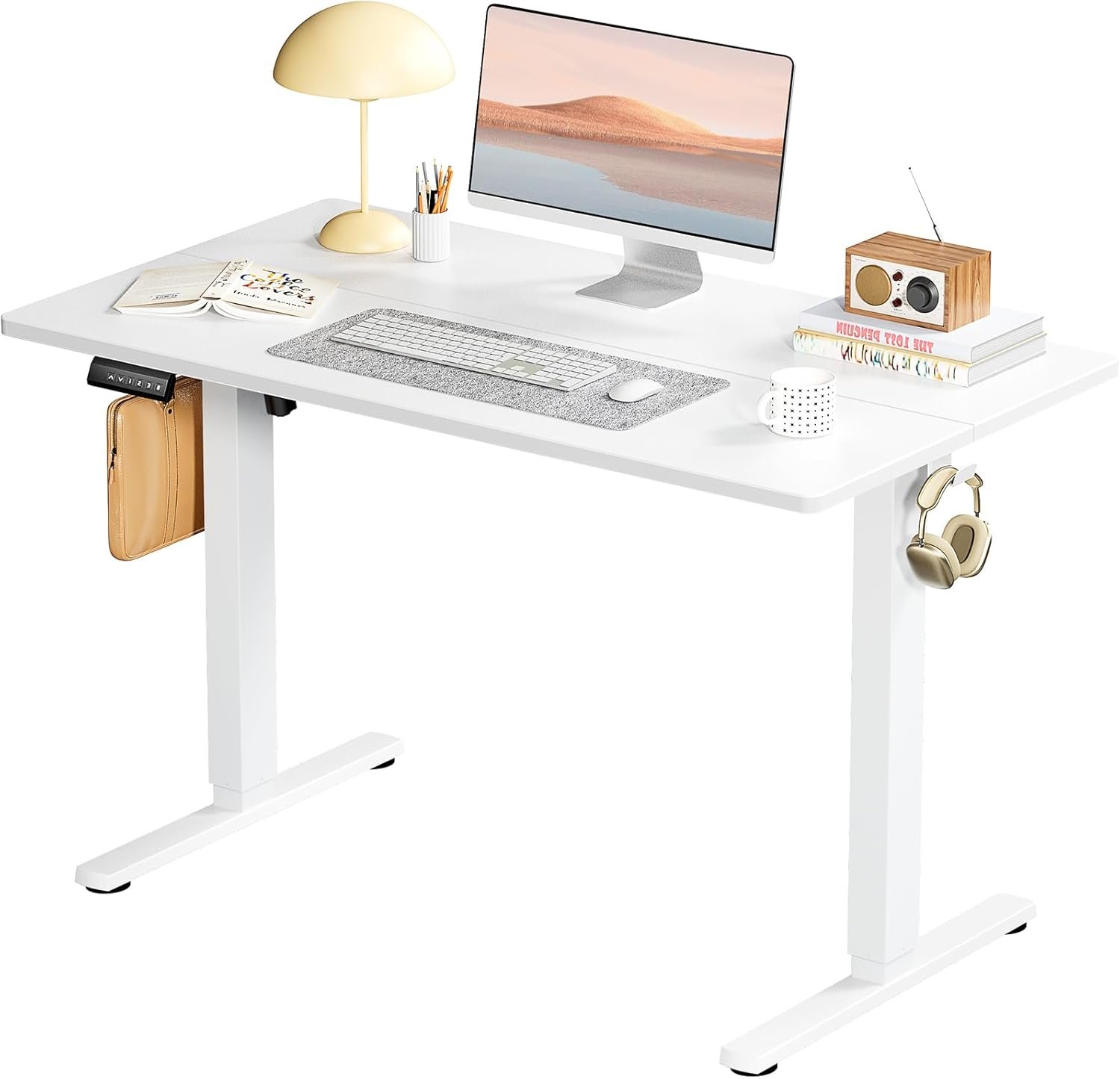 Standing Desk, Adjustable Height Electric Sit Stand Up Down Computer Table, 40×24 Inch Ergonomic Rising Modern Lift Motorized Gaming Desktop Workstation for Work Home Office, White