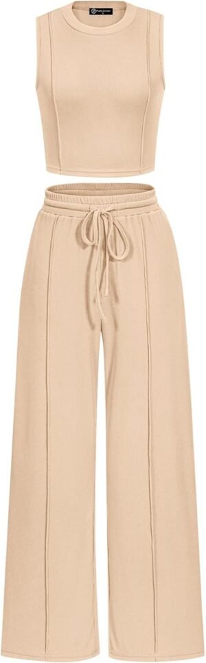 PRETTYGARDEN Women’s Summer 2 Piece Loungewear Set Cropped Tank Top Wide Leg Sweatpants Tracksuit Casual Outfits