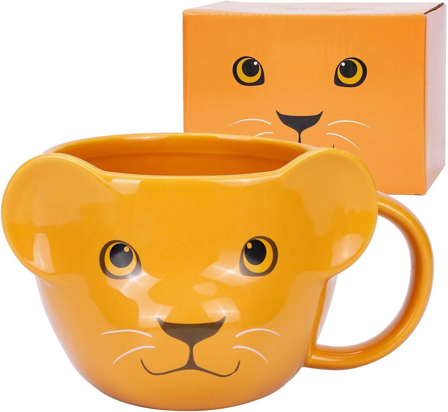 Lion Mug 16 oz Cute Ceramic Coffee Mug 3D Porcelain Tea Cup for Women Kawaii Gifts for Christmas, Housewarming, Holidays, Birthdays, Men, Kids, Friends Yellow