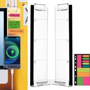 Monitor Memo Boards for Computer, Set of 2 (Left & Right) Multifunction Acrylic Screen Message Reminder Pad Side Panels Phone Holder – Utility Organizer for Office Desktop, Gift of 1 Pack Sticky Notes