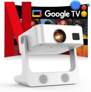 Outdoor-Projector-4K [1200 ANSI/Google TV/Voice Control] Smart Projector with WiFi 6 and Bluetooth, 10,000+ Apps, AI Focus Portable Proyector with Netflix, Sovboi 1080P Audio Movie Home [180° Stand]