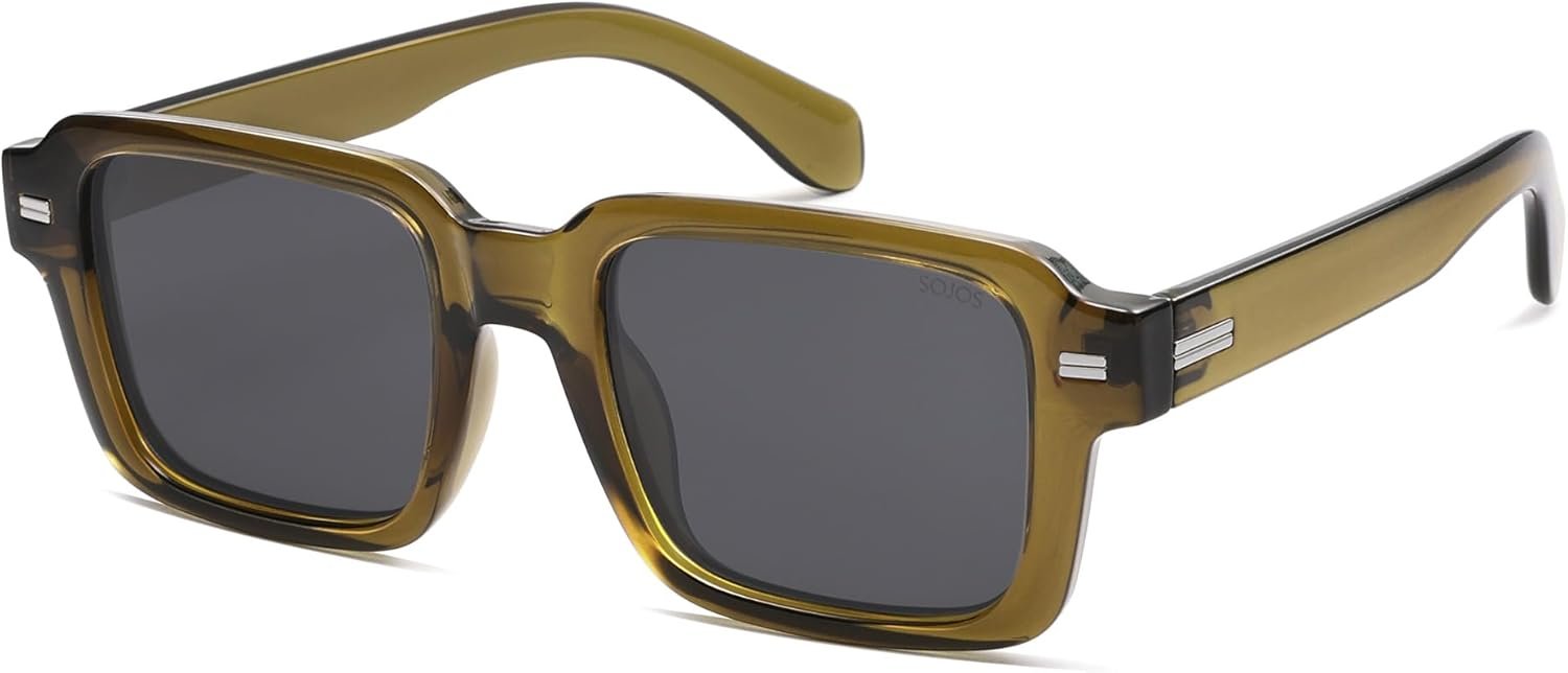 SOJOS Trendy Square Polarized Sunglasses for Women Men, 70s 80s Retro Vintage Rectangle Shades SJ2345