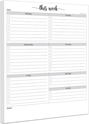 321Done Weekly Checklist Planning Pad – 50 Sheets (8.5″ x 11″) – This Week to Do Notepad Tear Off, Desktop Planner Large Letter-Size – Made in USA – Simple Script