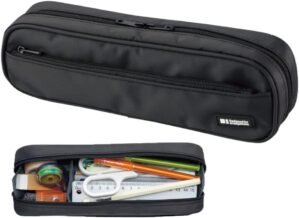 LIHIT LAB Large Capacity Zipper Long Pencil Case For School Office College, Big Capacity Pencil Bag Holder Adults Teen Boys Girls, Travel Cosmetics Storage, Jet Black (A7552-124)