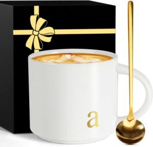 Monogrammed Women Large Coffee Mug Tea Cup Ceramic with Handle Big Heavy Pretty Customized Personalized Cute Women Birthday Christmas Gift Her Wife Mom Grandma Girlfriend Friend Friendship Unique,A