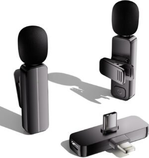 2 Pack Wireless Mini Lavalier Lapel Microphone for iPhone,Android Phone(2 in 1) – 65ft Cordless Clip on Dual Mics with Noise Reduction 6H Working Time for Video Recording Vlogging, YouTube,(Black)