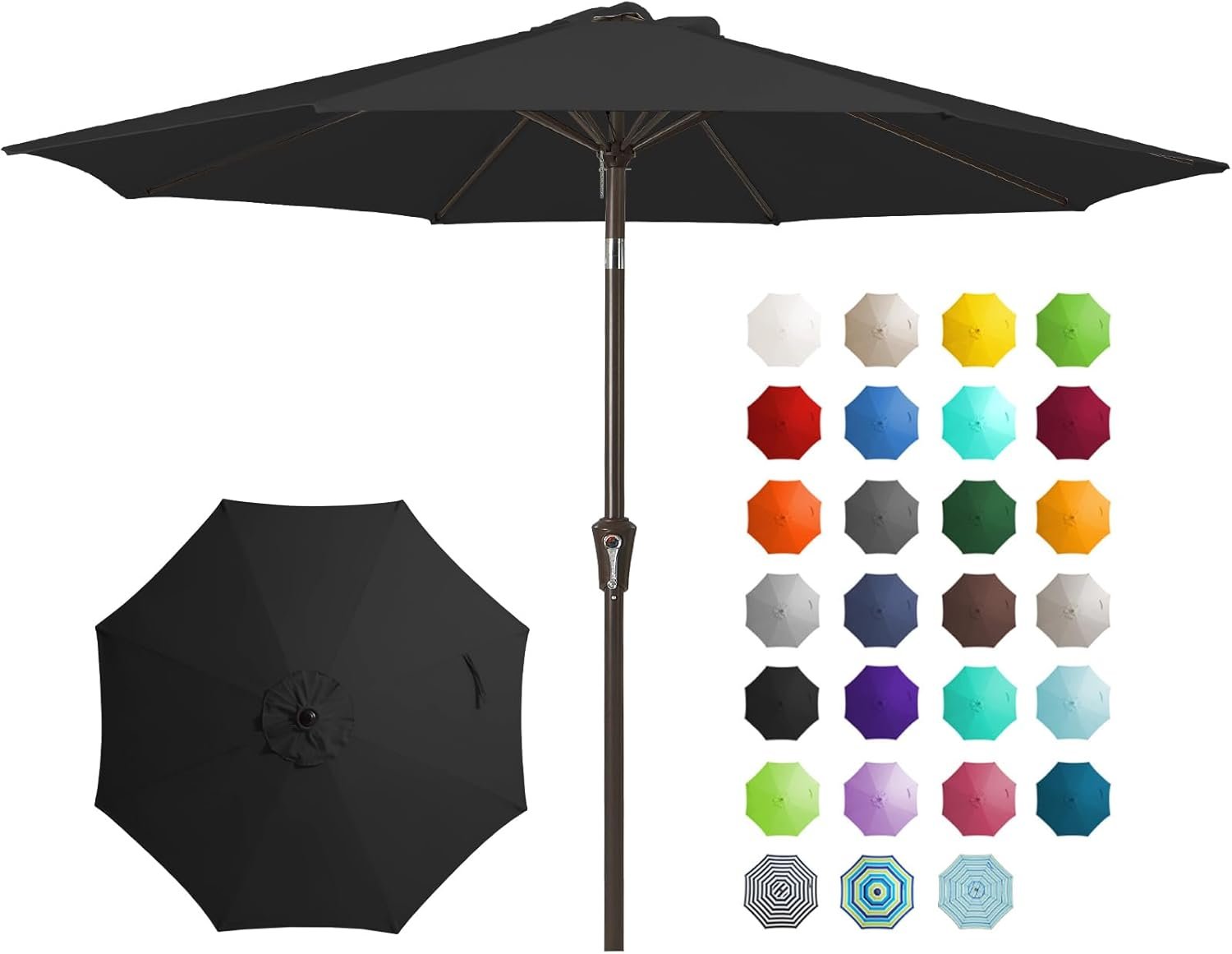 JEAREY 9FT Outdoor Patio Umbrella Outdoor Table Umbrella with Push Button Tilt and Crank, Market Umbrella 8 Sturdy Ribs UV Protection Waterproof for Garden, Deck, Backyard, Pool (Black)
