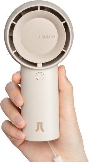 JISULIFE Handheld Portable Turbo Fan [16H Max Cooling Time], 4000mAh USB Rechargeable Personal Battery Operated Mini Small Pocket Fan with 5 Speeds for Travel/Outdoor/Vacation/Concerts – Brown