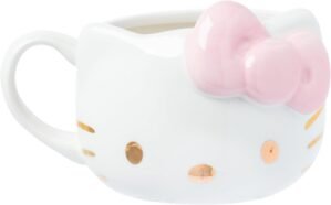 Silver Buffalo Sanrio Hello Kitty Gold Detail Ceramic 3D Sculpted Mug, 20 Ounces