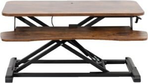 VIVO 32 inch Desk Converter, K Series, Height Adjustable Sit to Stand Riser, Dual Monitor and Laptop Workstation with Wide Keyboard Tray, Vintage Brown Top, Black Frame, DESK-V000KN